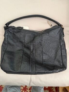 Black Furla Women’s Ostrich Leather Hobo Bag
